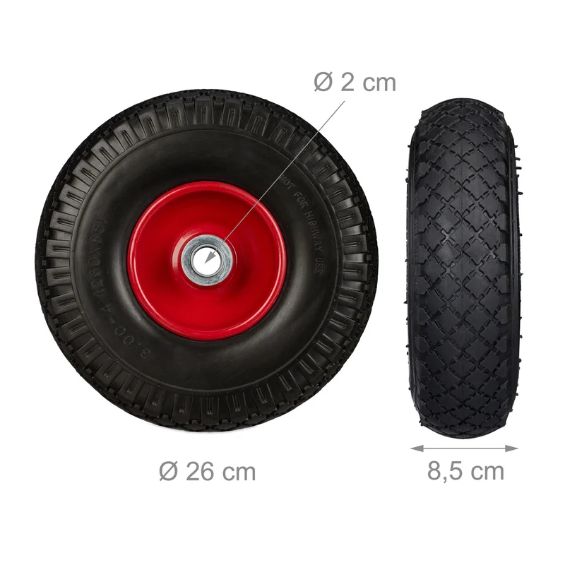 Lot de 2 roues de brouette increvables 26 x 8,5 cm confort de transport robuste en caoutchouc noir 13_0007218