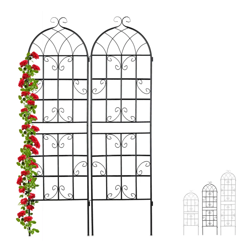 Lot de 2 treillis de jardin décoratif noir en métal 150 x 50 x 1,5 cm avec support pour plantes grimpantes 13_0008799