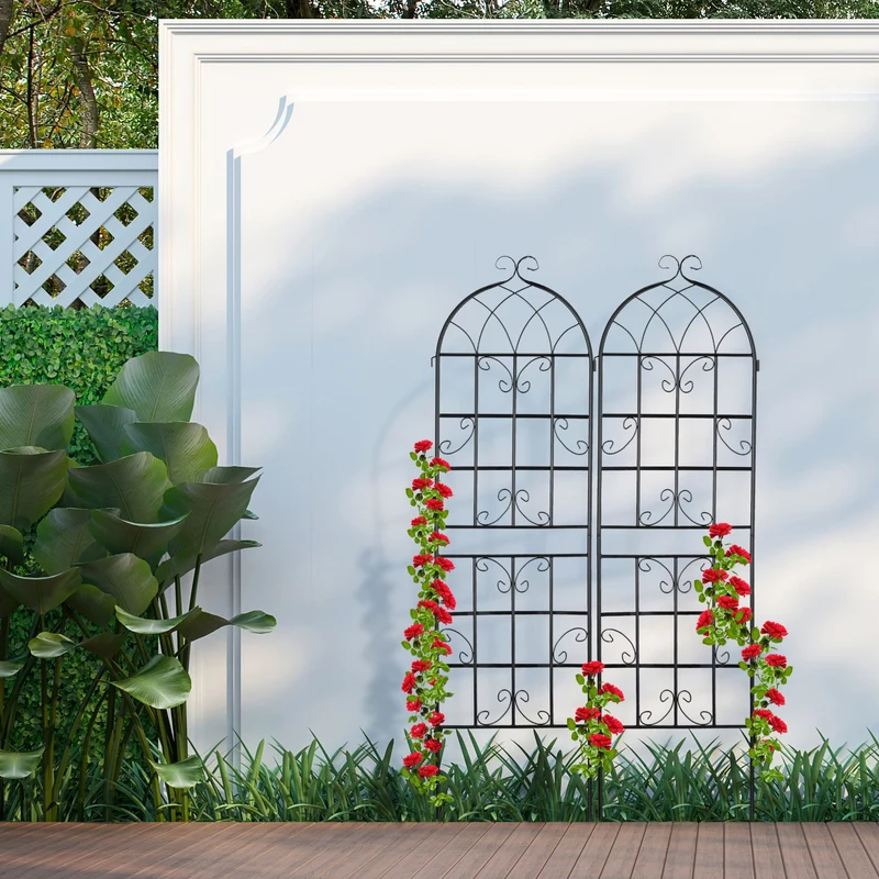 Lot de 2 treillis de jardin décoratif noir en métal 150 x 50 x 1,5 cm avec support pour plantes grimpantes 13_0008799