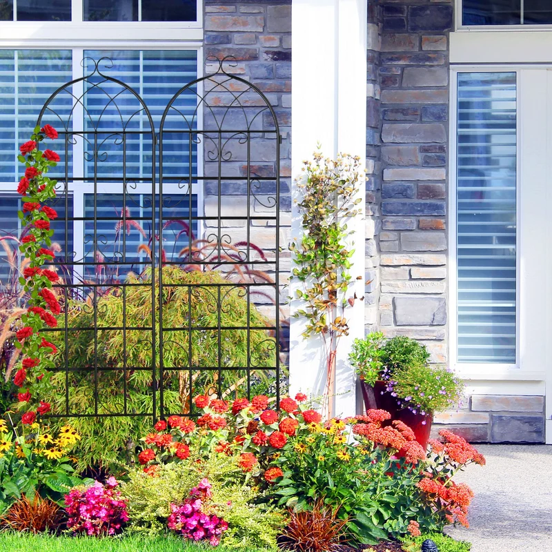 Lot de 2 treillis de jardin décoratif noir en métal 150 x 50 x 1,5 cm avec support pour plantes grimpantes 13_0008799