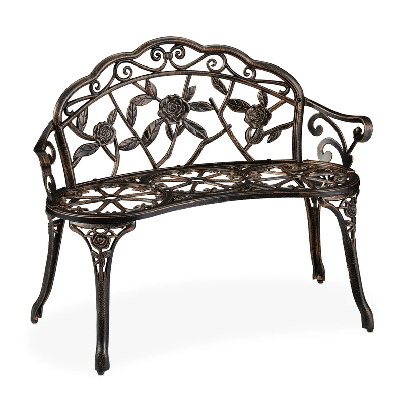 Banc de jardin vintage 120 x 50 x 70 cm pour deux personnes style romantique finition rustique en métal marron 13_0008338