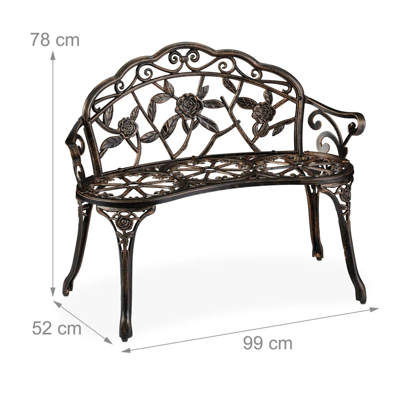 Banc de jardin vintage 120 x 50 x 70 cm pour deux personnes style romantique finition rustique en métal marron 13_0008338