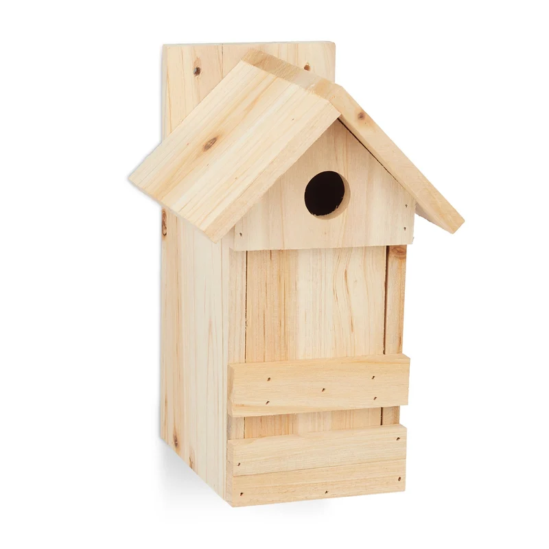 Nichoir à oiseaux en bois naturel avec toit pointu jardin 25 x 20 x 30 cm abri sûr nettoyage facile en bois naturel 13_0007561
