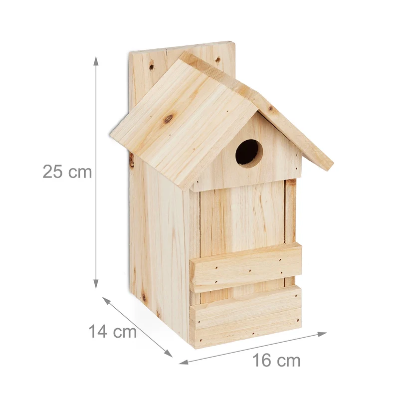 Nichoir à oiseaux en bois naturel avec toit pointu jardin 25 x 20 x 30 cm abri sûr nettoyage facile en bois naturel 13_0007561