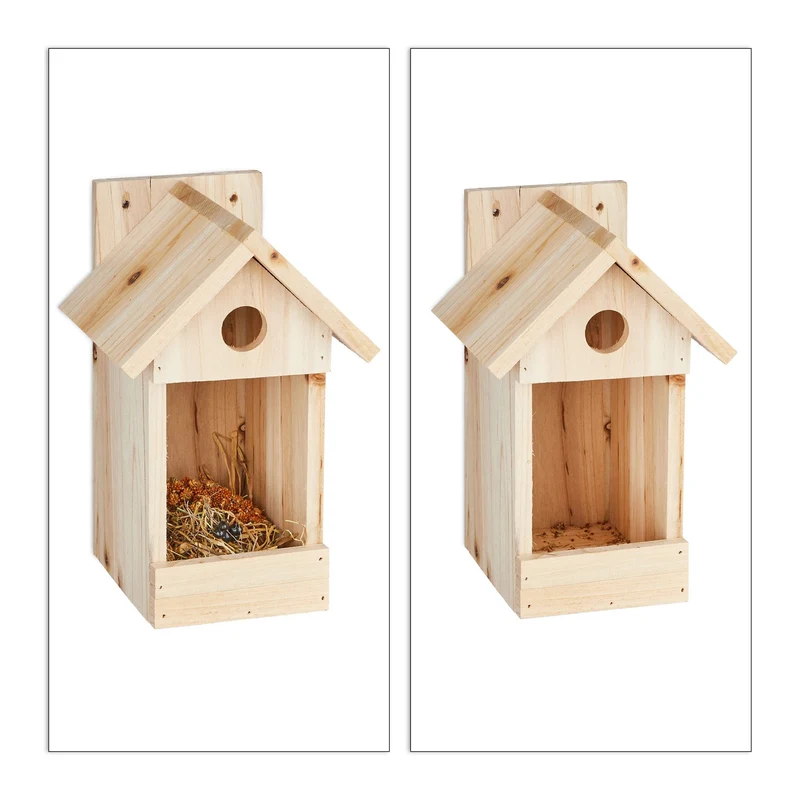 Nichoir à oiseaux en bois naturel avec toit pointu jardin 25 x 20 x 30 cm abri sûr nettoyage facile en bois naturel 13_0007561