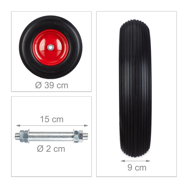 Roue de brouette en caoutchouc 39 x 9 cm capacité 100 kg confort de transport style jardin en caoutchouc noir 13_0007470