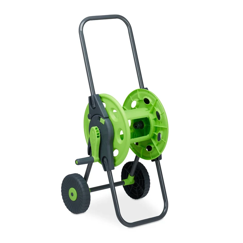 Chariot de tuyau roulant pratique jardin 45 m avec manivelle et roues faciles à déplacer en plastique vert 13_0008390