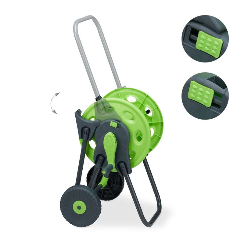 Chariot de tuyau roulant pratique jardin 45 m avec manivelle et roues faciles à déplacer en plastique vert 13_0008390