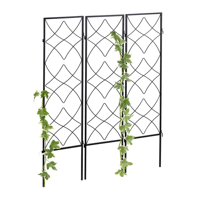 Lot de 3 treillis de jardin en métal noir 122 x 31 x 1 cm style décoratif améliore la croissance en acier zingué noir 13_0008345