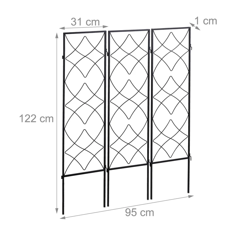 Lot de 3 treillis de jardin en métal noir 122 x 31 x 1 cm style décoratif améliore la croissance en acier zingué noir 13_0008345