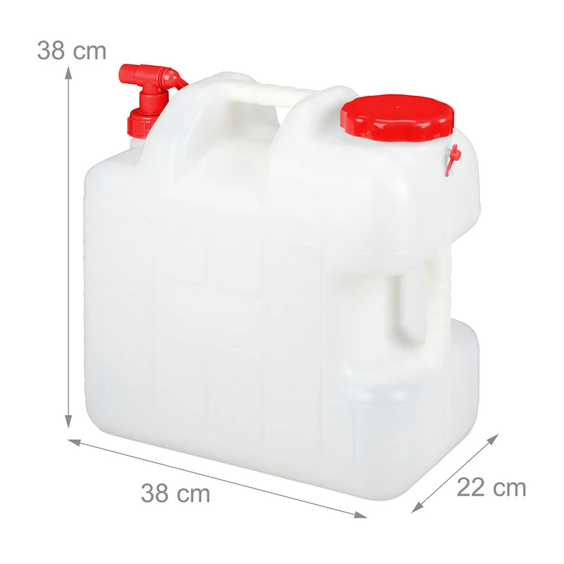 Bidon d'eau transportable avec robinet léger 38 x 22 x 38 cm hermétique usage extérieur en PE blanc 13_0008819