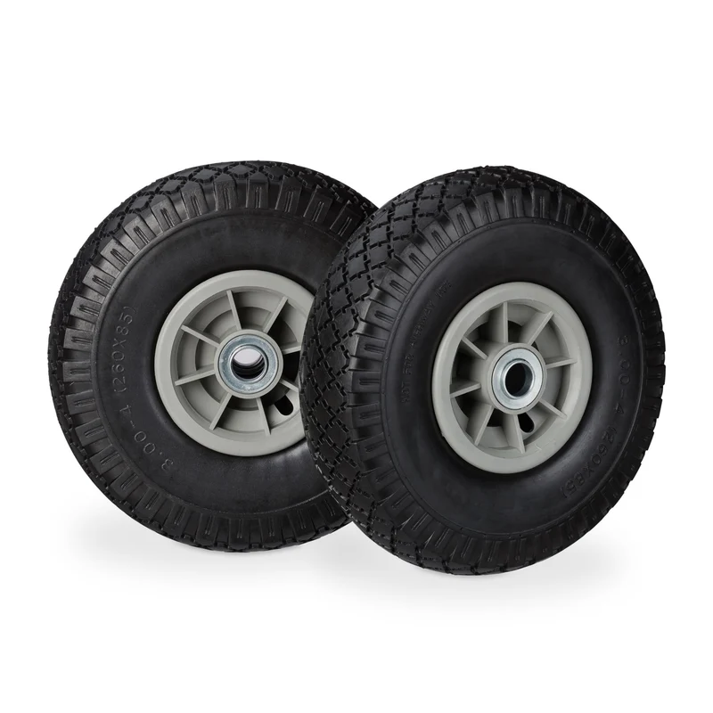 Lot de 2 roues de brouette increvables 3.00-4 avec roulement à billes et surface profilée en caoutchouc noir 13_0007211