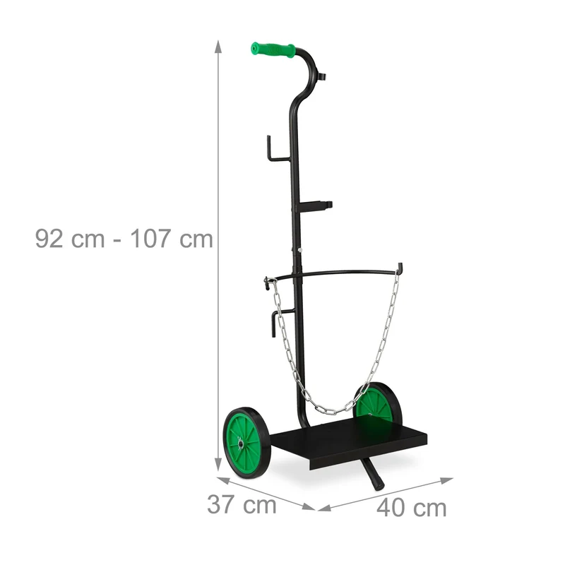 Chariot de transport de gaz mobile réglable en hauteur 30 x 30 x 90 cm avec supports et chaîne en acier noir 13_0007678