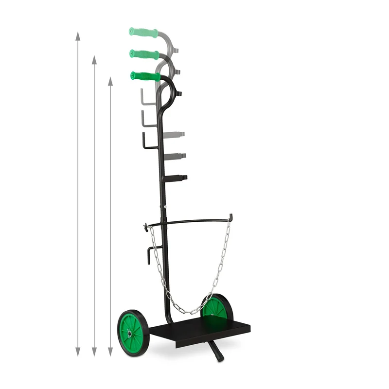 Chariot de transport de gaz mobile réglable en hauteur 30 x 30 x 90 cm avec supports et chaîne en acier noir 13_0007678