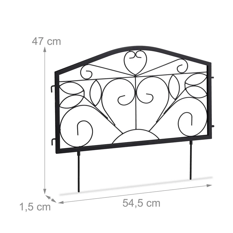 Lot de 4 bordures potager en fer noir design antique délimitation jardin extérieure 47 x 225 x 1,5 cm en fer noir 13_0008794