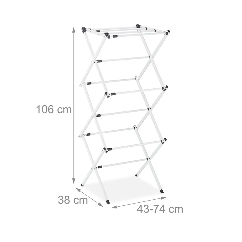 Séchoir à linge pliable extensible 106 x 43-74 x 38 cm 6 niveaux gain de place pratique en métal blanc 13_0008682