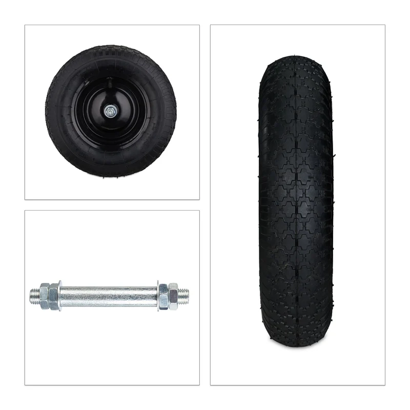 Roue de brouette pneumatique 39 x 9 cm surface profilée confort transport en caoutchouc noir 13_0007685