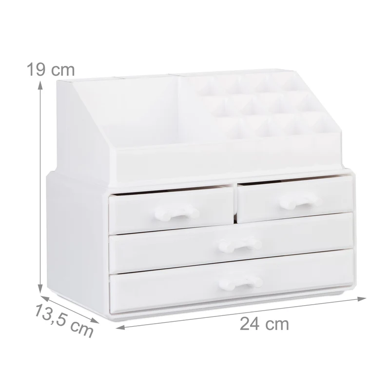 Lot de 2 organisateurs de maquillage 19 x 24 x 13,5 cm avec 4 tiroirs 16 compartiments en acrylique transparent 13_0007285
