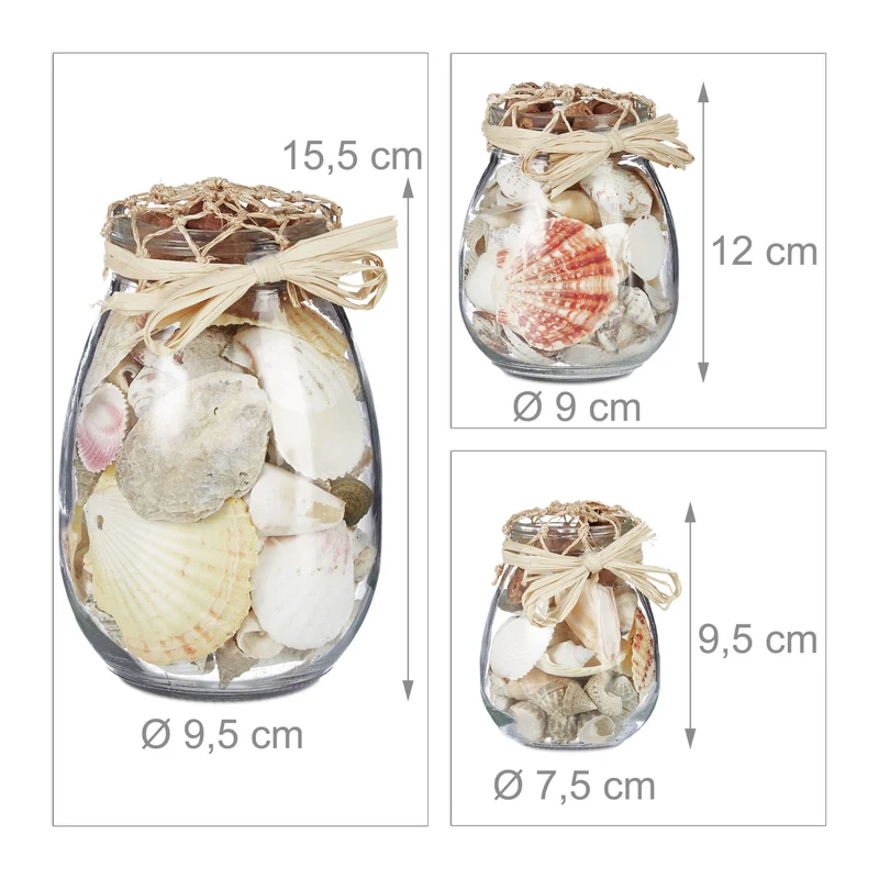 Lot de 3 décorations maritimes avec coquillages naturels pour table salle de bain ambiance plage en verre beige 13_0008035