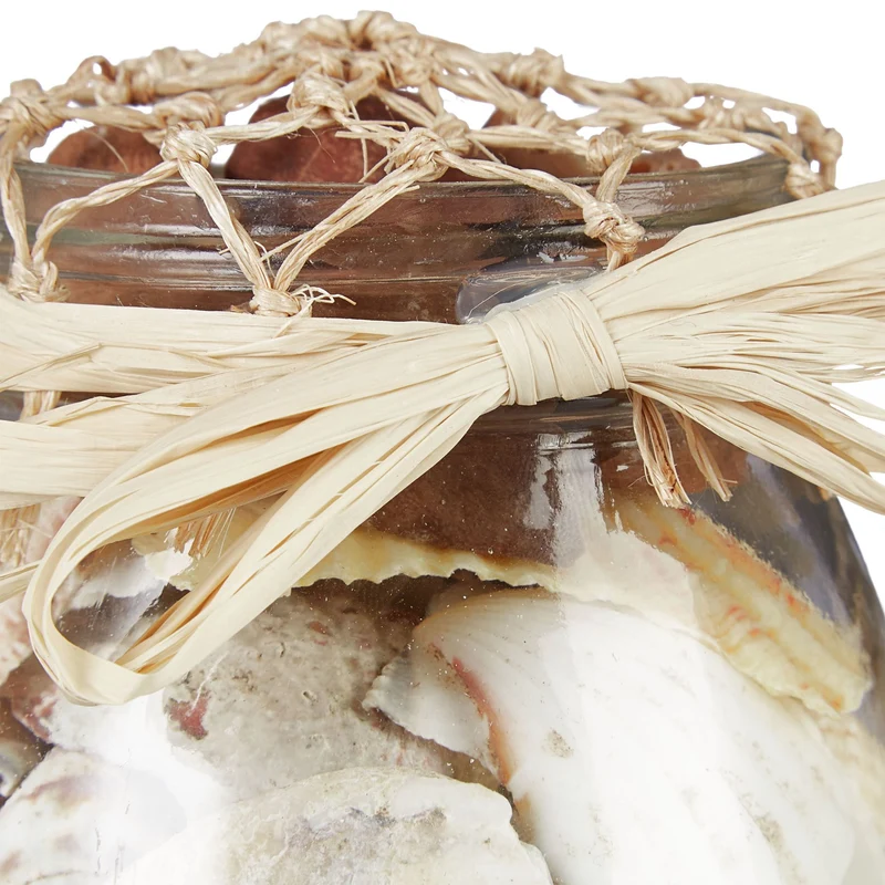 Lot de 3 décorations maritimes avec coquillages naturels pour table salle de bain ambiance plage en verre beige 13_0008035