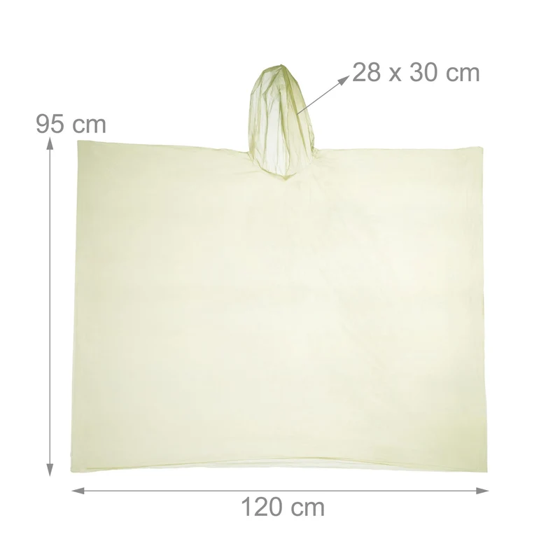 Lot de 10 ponchos de pluie jetables légers protection unisexe camping randonnée 95 x 120 cm en PE transparent 13_0007619