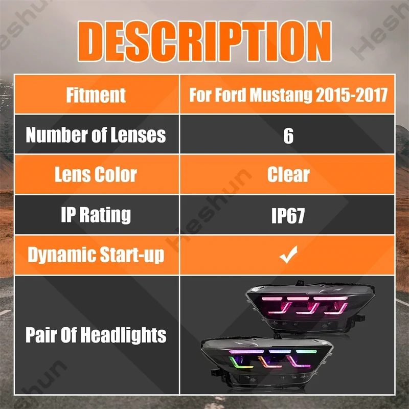 Phares Avant LED Sequentiel Ford Mustang Shelby GT500
