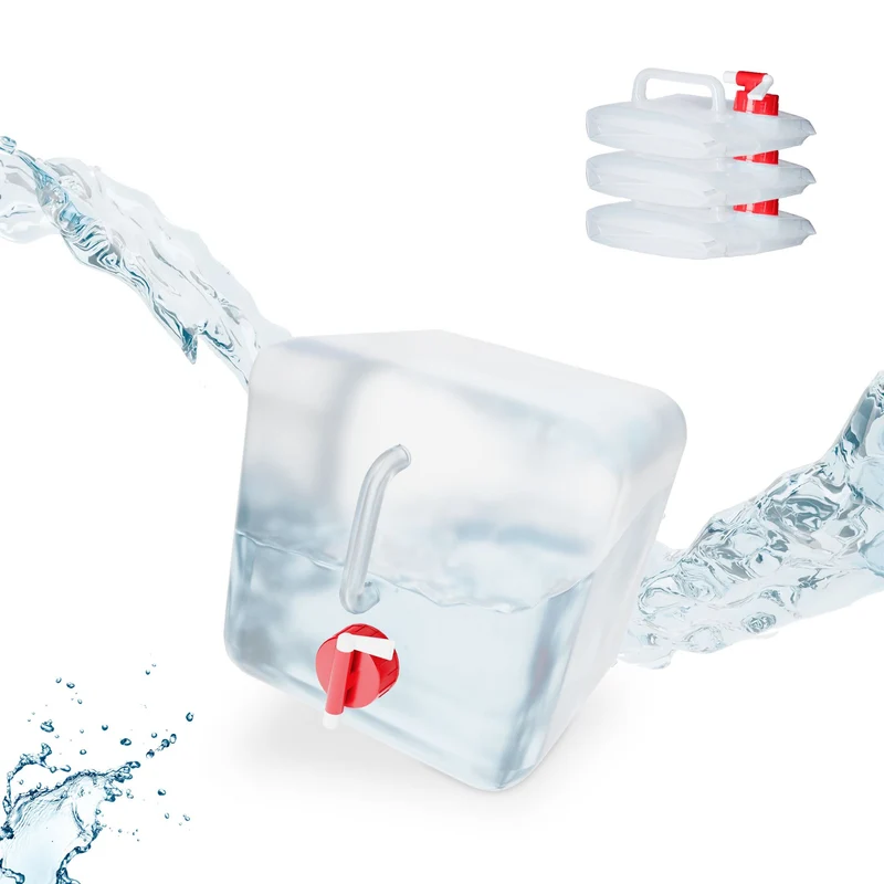 Lot de 4 bidons pliables transparent camping 5 litres 20 x 18 x 22 cm en plastique rouge 13_0008820