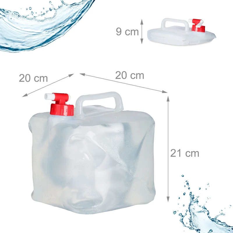 Lot de 4 bidons pliables transparent camping 5 litres 20 x 18 x 22 cm en plastique rouge 13_0008820