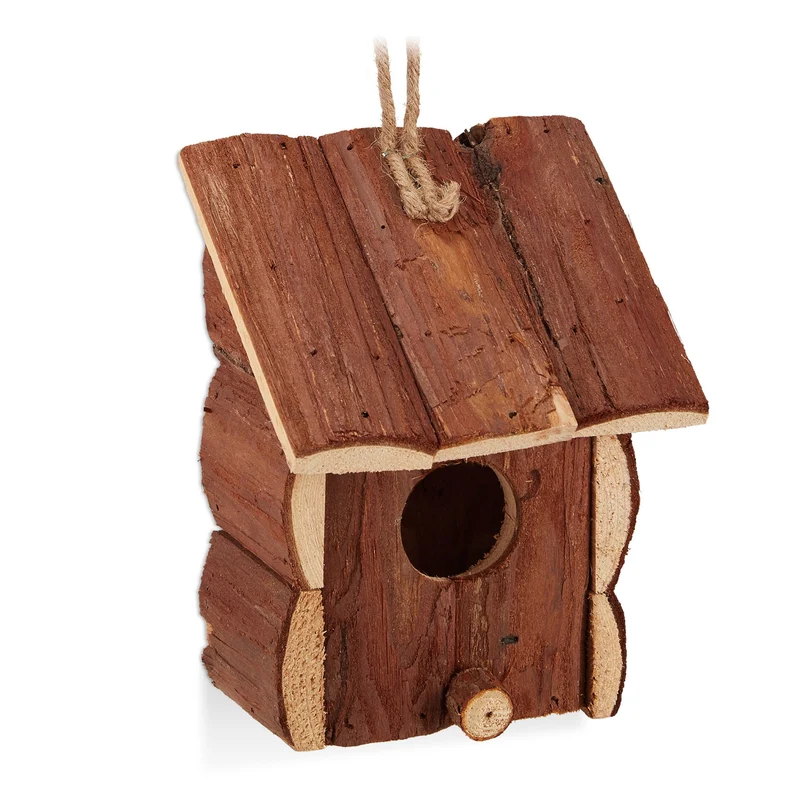 Maison d'oiseaux décorative à suspendre pour jardin 20 x 15 x 15 cm ambiance rustique en bois naturel 13_0008381