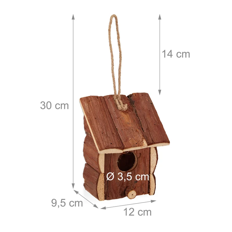 Maison d'oiseaux décorative à suspendre pour jardin 20 x 15 x 15 cm ambiance rustique en bois naturel 13_0008381