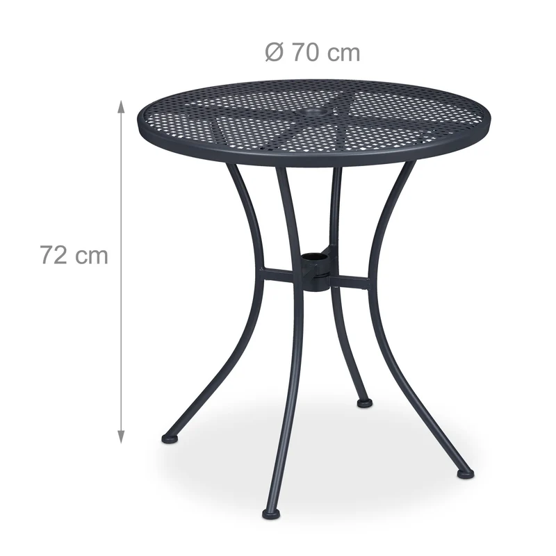 Table ronde de jardin extérieure métal 80 x 80 x 74 cm avec trou parasol design grille en acier noir 13_0010564