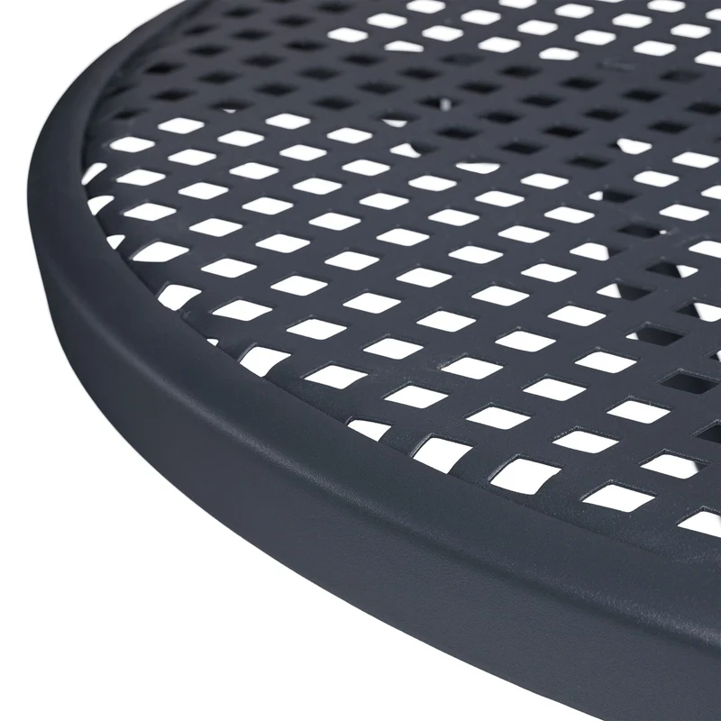 Table ronde de jardin extérieure métal 80 x 80 x 74 cm avec trou parasol design grille en acier noir 13_0010564