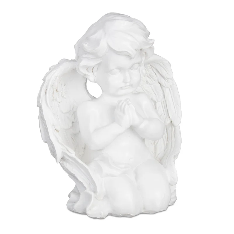Ange funéraire décoratif prière 15,5 x 13 x 8,5 cm lien entre ciel et terre résistant en résine grise 13_0009253