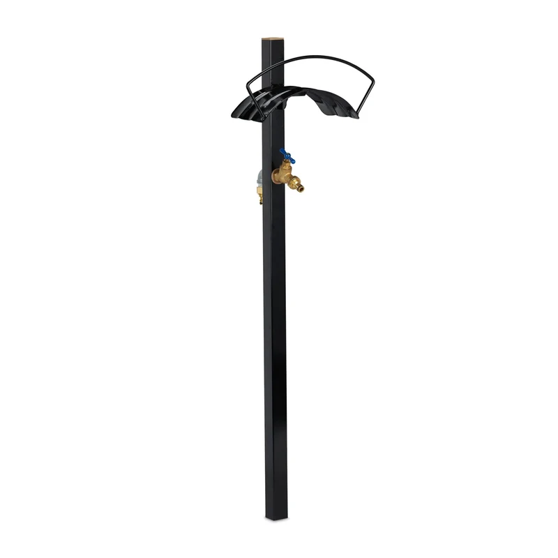 Support de tuyau d'arrosage jardin colonne avec robinet design simple 45 mètres en acier noir 13_0009351