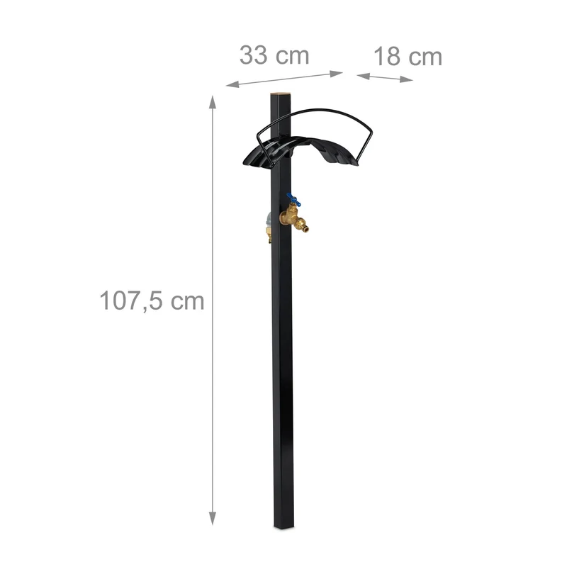 Support de tuyau d'arrosage jardin colonne avec robinet design simple 45 mètres en acier noir 13_0009351