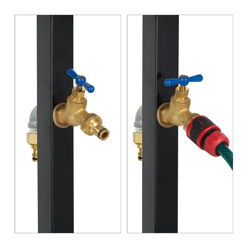 Support de tuyau d'arrosage jardin colonne avec robinet design simple 45 mètres en acier noir 13_0009351