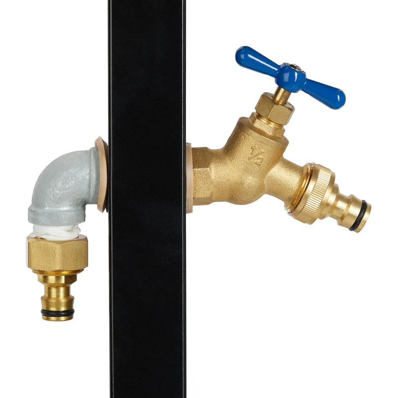 Support de tuyau d'arrosage jardin colonne avec robinet design simple 45 mètres en acier noir 13_0009351