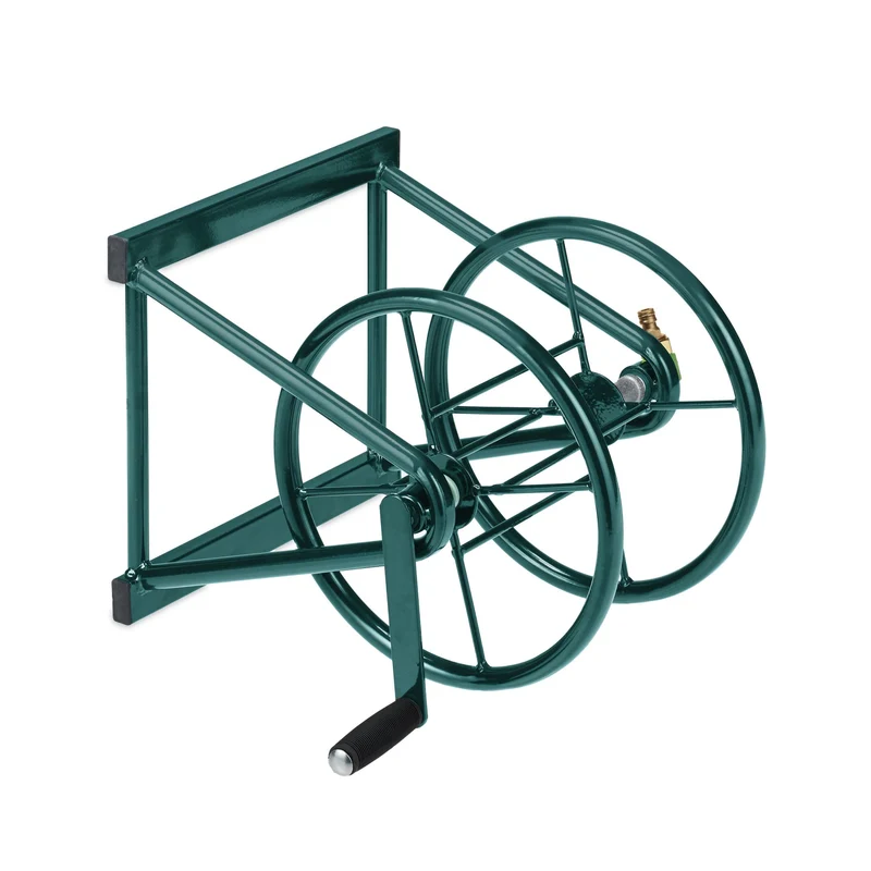 Dévidoir mural pratique enrouleur de tuyau 60 x 10 x 30 cm rangement peu encombrant jardin en plastique vert 13_0009343