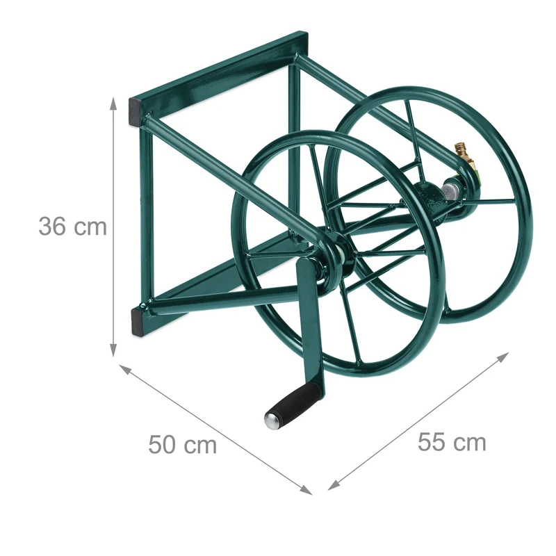 Dévidoir mural pratique enrouleur de tuyau 60 x 10 x 30 cm rangement peu encombrant jardin en plastique vert 13_0009343