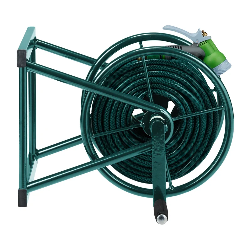 Dévidoir mural pratique enrouleur de tuyau 60 x 10 x 30 cm rangement peu encombrant jardin en plastique vert 13_0009343