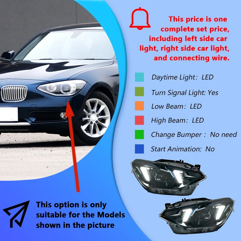 Phares LED BMW Série 1 F20 2012-2014 Style Fang M Performance