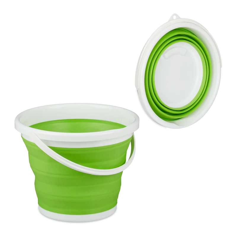 Seau pliable 10 l pratique camping festival rangement facile en silicone vert 13_0008632
