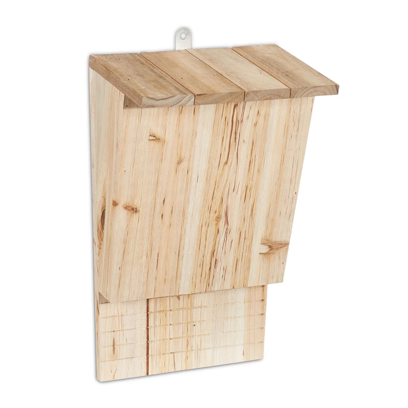 Abri à chauves-souris en bois non traité 30 x 20 x 15 cm avec planche d'atterrissage style naturel en bois brun 13_0007565