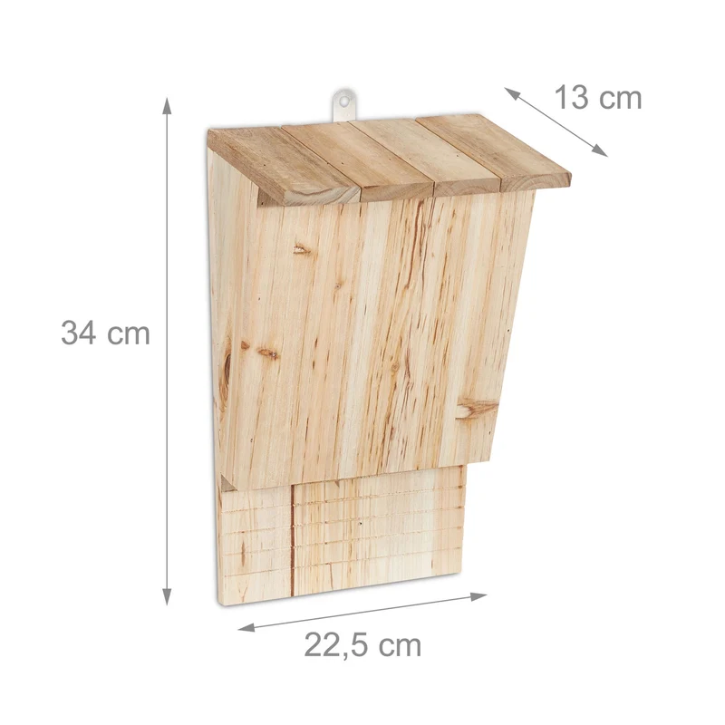 Abri à chauves-souris en bois non traité 30 x 20 x 15 cm avec planche d'atterrissage style naturel en bois brun 13_0007565