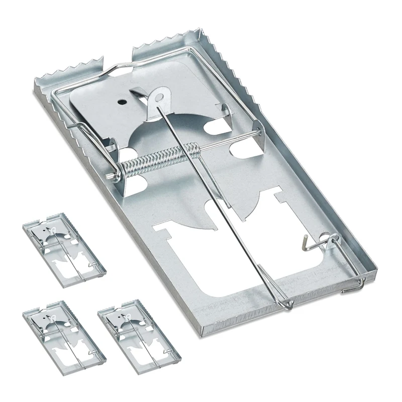 Lot de 4 tapettes à souris réutilisables piège efficace pour intérieur extérieur 16 x 8,5 x 5 cm en fer galvanisé argenté 13_0007903