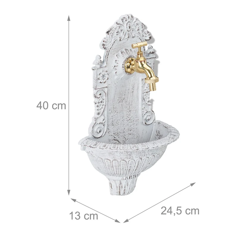 Fontaine murale extérieure style antique 40 x 24,5 x 13 cm avec robinet pratique déco jardin en fonte d’aluminium gris 13_0008729