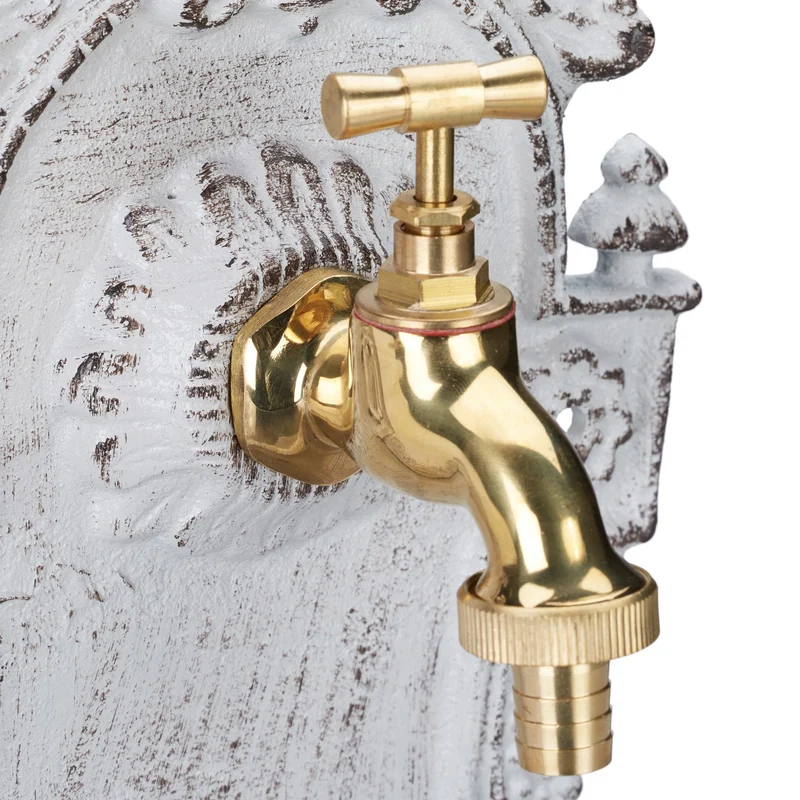 Fontaine murale extérieure style antique 40 x 24,5 x 13 cm avec robinet pratique déco jardin en fonte d’aluminium gris 13_0008729