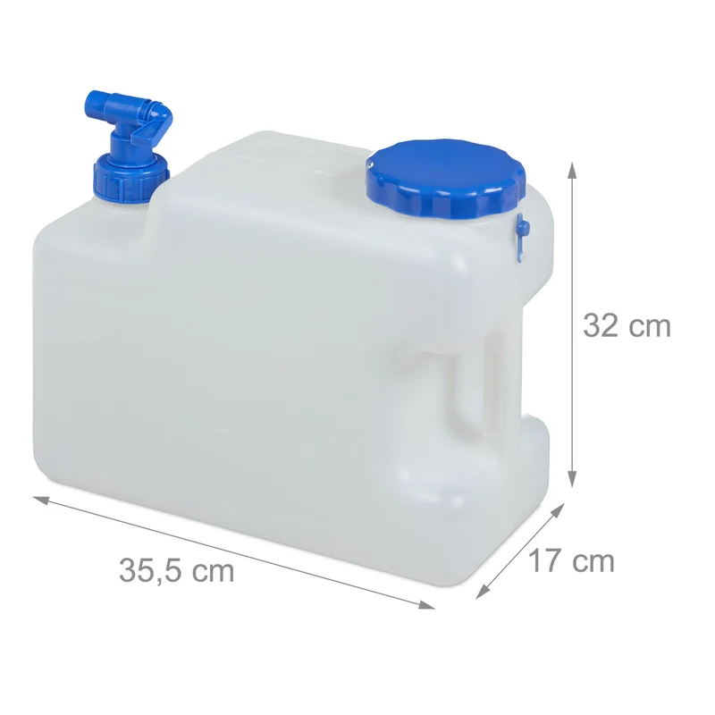 Bidon à eau transportable 12 L 35,5 x 17 x 32 cm pratique hermétique festival en HDPE blanc 13_0008810