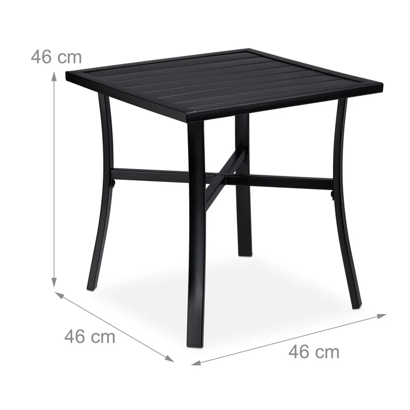Table de jardin carrée robuste 80 x 80 x 75 cm idéale 4 personnes design simple en acier noir 13_0008374