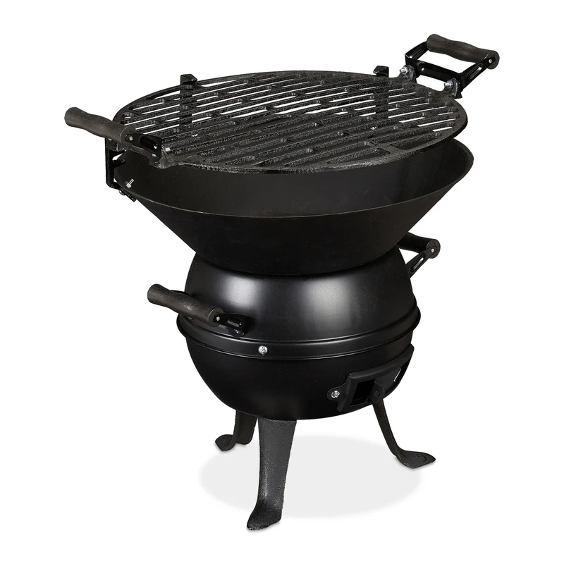 Barbecue portable de balcon pour 2 à 4 personnes réglable 60 x 60 x 80 cm en fonte de fer noir 13_0008318